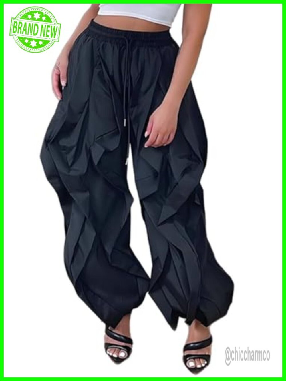 Women Balloon Pants Ruffle Wide Leg Baggy Parachute Streetwear